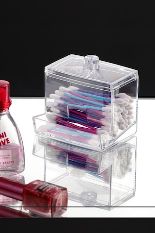 Flosoft Pamuklu Kulak Çubuğu Organizeri, Kulak Pamukluğu Kutusu Düzenleyici Şeffaf