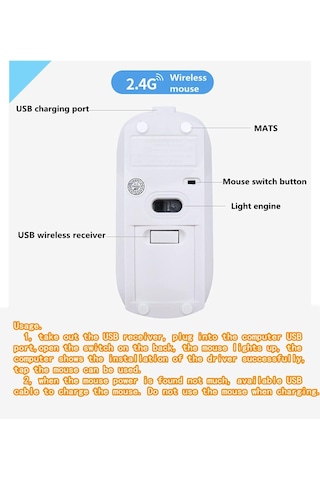 Kablosuz Bilgisayar Faresi Şarj Edilebilir Sessiz Fare 2.4g Ultra İnce Usb Alıcı Lazer Fare Pembe Diğer