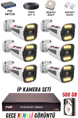 Fury 6 Kameralı Ip Güvenlik Kamerası Seti 4mp Gece Renkli Su Geçirmez 1506 500gb