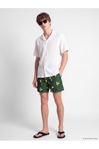 Lcw Swımwear Yeşil Kısa Limon Desenli Erkek Deniz Şortu