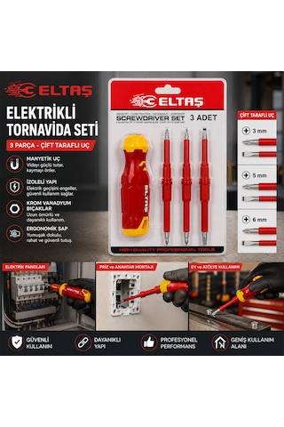 3pcs - Çift Taraflı Uç 3mm-5mm-6mm Ergonomik Sap Elektrikli Tornavida Seti Lrd-144 5332