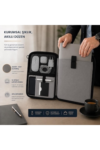 Classone 3in1 Serisi Xyz140 13,14 İnch Uyumlu Tablet, Laptop El Ve Omuz Çantası Siyah