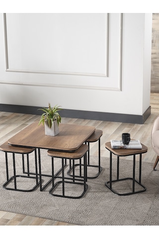 Pelikan 4+1 Barok Ahşap Siyah Metal Ayak Takım Sehpa Sedaş Living Units Sehpa