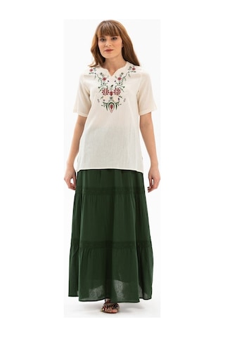Uzun Şile Bezi Dantelli Etek Yeşil
