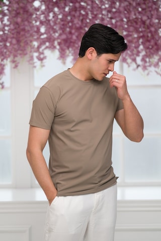 Paul Martin Slimfit Lyocell Kumaş Likralı Küçük Armürlü Bisiklet Yaka T-shirt Kahverengi