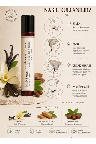 Vanilya & Sandal Roll - %100 Doğal Vanilya Ve Sandal Ağacı Yağı 10 Ml
