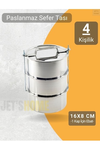 3 Lü Sefer Tası 16x8 Cm Yemek Taşıma Kabı Paslanmaz Çelik No:3 Kapasite 4 Kişilik Metalik Gri