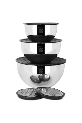 Serenk Modernist Rendeli Çelik Karıştırma ve Saklama Kabı  9 Parça