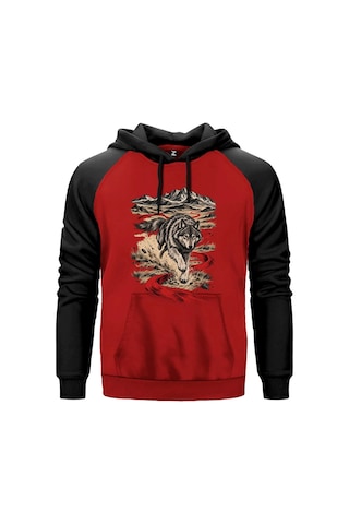Kızıl Yol Bozkurdu Gri Renk Reglan Kol Sweatshirt Kapşonlu