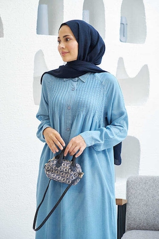 6502-denim Nervürlü Ferace Mavi Mavi