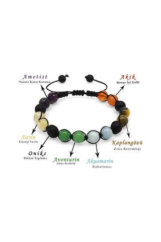 Tesbihane Makrome Örgülü Küre Kesim Çoklu Doğaltaş Kombinli Erkek Başarı Bi Çok Renkli