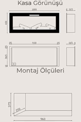 Masta 100 Elektrikli Şömine - Isıtıcısız, Cam Çerçeveli, Tek Renk