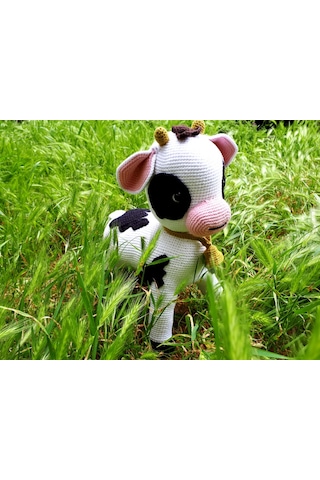Amigurumi İnek,el Yapımı Amigurumi İnek Oyuncak Açık Kahverengi - Beyaz