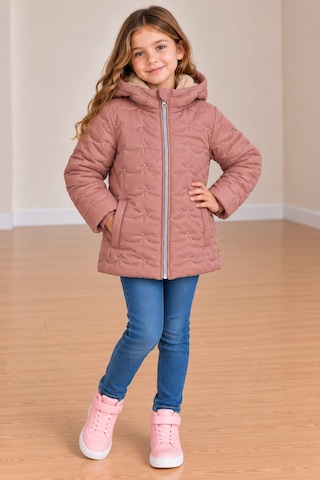 Dublino Kids Kız Çocuk Kapüşonlu Su Ve Rüzgar Geçirmez Nakışlı Mont Koyu Pudra