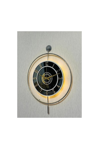 Pey Aksesuar Metal Camlı Duvar Saati Krom Statık 50 X 70cm Orta Boy Işıklı M51-kromgrı-füme-beyaz-gold M51-kromgrı-füme-beyaz-gold
