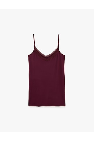 Koton Dantel Detaylı V Yaka Viskon Askılı Pijama Üstü Bordo 7wlk60002mk