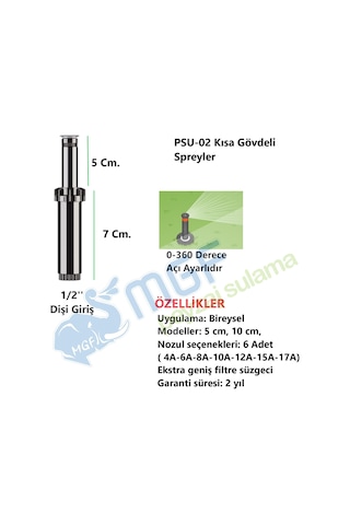 5xHunter Psu-02-12A (3,6Mt) Kısa Gövde(7cm) Sprey Çim Fıskiyesi