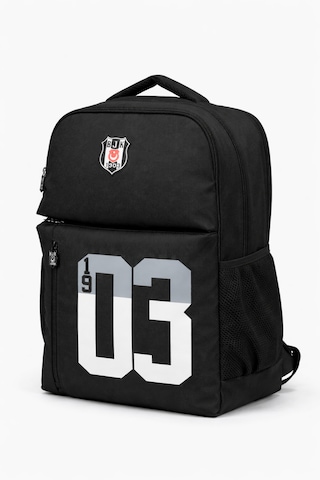 Beşiktaş Lisanslı 3 Bölmeli Sırt Çantası - Laptop Gözlü Su İtici Kumaşlı 1903 Baskılı Okul Çantası Siyah
