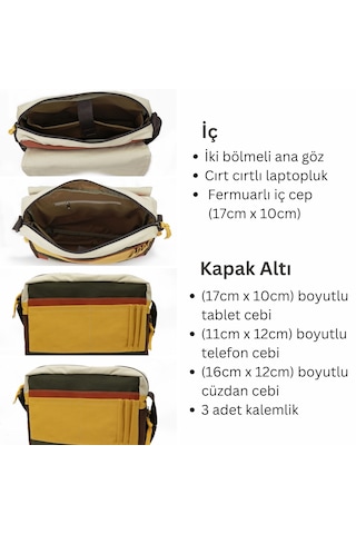 Cappadocia Vintage 4009 Omuz Postacı Yeşil Krem 15.6 Laptop Çanta Yesil