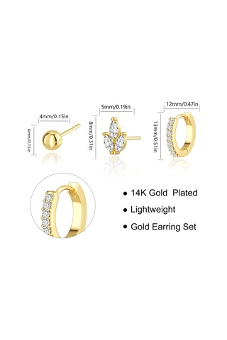 Kangvka Kadınlar İçin 14k Altın Kaplama Zirkon Taşlı Çok Stilde Küpe Ve Tırnak Küpe Seti - 3 Çift Paket Gold