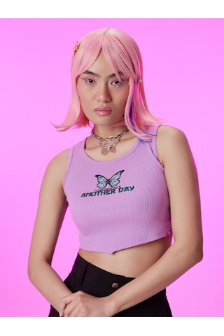 Long Crop Kadın Bluz U.kol Lila