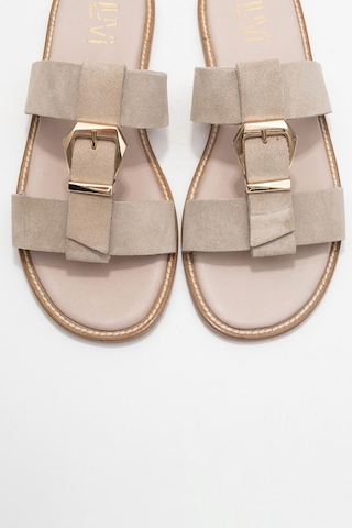 Luvishoes Luvi Shoes Sveta Bej Süet Tokalı Hakiki Deri Kadın Terlik Bej