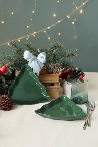 Yeşil Çam Kayık Tabak 22 Cm 2 Adet 308 Yeşil