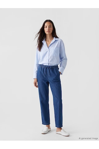 Lcwaıkıkı Classic Mavi Beli Lastikli Mom Fit Kadın Jean Pantolon