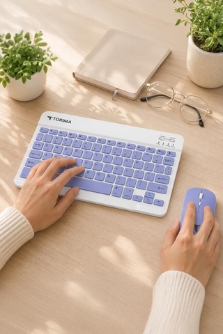 Delux Serisi Kablosuz Klavye Mouse Seti Tmk04 Mor Akıllı Teknoloji Çalışma