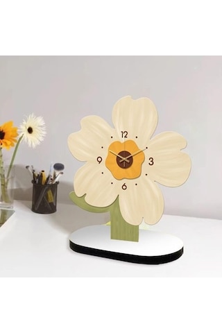 Trendooze Suntek Sessiz Saati Saat Masa Desenli Dekoratif Ayçiçeği Analog - Cm