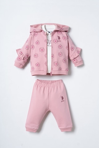 U.S. Polo Assn. Nakışlı Kız Bebek Hırkalı Pembe Uzun Kol Pijama Takım Usb3248-c-v1 Usb3248-c-v1