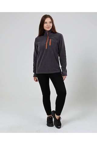 Genius Store Kadın Polar Yarım Fermuarlı Outdoor Cepli Spor Polar Füme