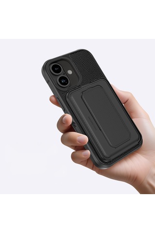 İphone 16 Uyumlu Kılıf Magsafe Özellikli Standlı Kartlıklı Set Amazingthing Glamour Luxe Serisi Kapak Siyah