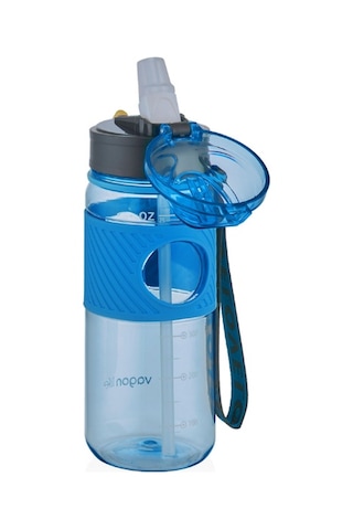 Pipetli Askılı 600 Ml Suluk Vgn Plastic Bottle Matara MAvi