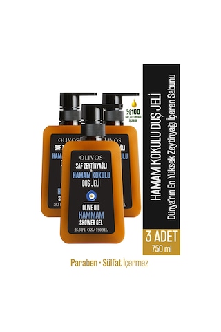 Olivos Doğal Zeytinyağlı Hamam Kokulu Banyo ve Duş Jeli 3 x 750 ML