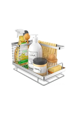 Tenfowee Çıkarılabilir Paslanmaz Çelik Lavabo Organizeri - Sünger, Fırça Ve Bezler İçin Pratik Saklama Rafı Siyah