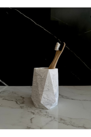 Beton Vazo El Yapımı Kalem Kutusu Dekoratif Diş Fırçalık Ev Aksesuarı Beyaz