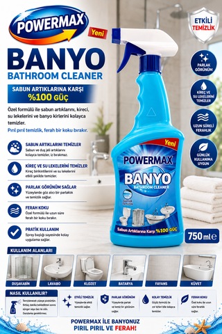 Powermax Banyo Temizleyici 750 Ml X3 Set Çok Amaçlı Banyo Temizlik Ürünü