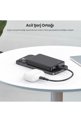 Gar276 5000 Mah Manyetik Kablosuz Type-c Girişli Taşınabilir Powerbank - Siyah