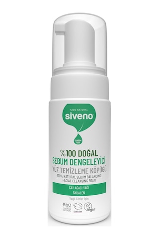 Siveno%100 Doğal Yüz Temizleme Köpüğü Yağlı Ciltler İçin Makyaj Siyah Nokta Sivilce Vegan 100 Ml