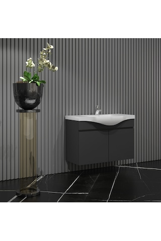 Yıldız 55 Komple Antrasit Gri Mat Renkli Mdf Alt Dolap Ve Lavabo Antrasit