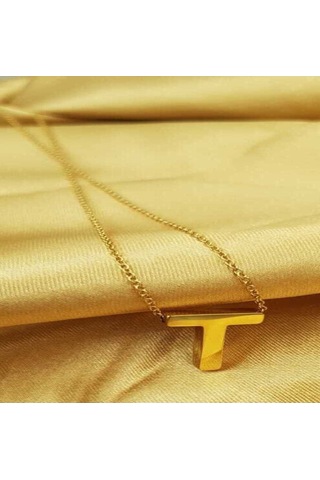 Vog Kişiye Özel Üç Boyutlu Çelik T Harf Sarı Renkdeniz Ve Havuz Suyuna Dayanıklı Paslanmaz Kolye Sarı