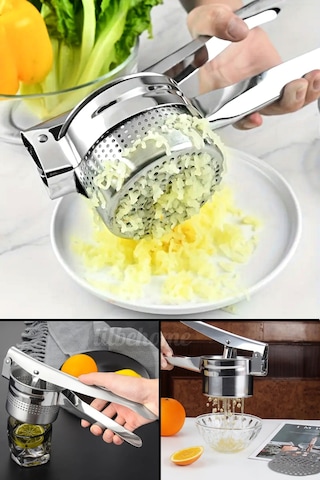 Tilbe Home Patates Ezici Press Meyve Nar Sıkacağı Patates Püre Yapıcı Mutfak Hazneli Çelik Mevye Lim Çelik