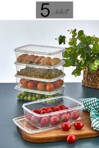 Krm Home Kendinden Kapaklı Dondurucu Kabı, Saklama Kabı 5 Adet 1.35 L Şeffaf