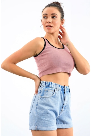 Tommy Life Pudra Basic Sıfır Kol Dar Kalıp U Yaka Kadın Crop Top Atlet - 97162 Pudra
