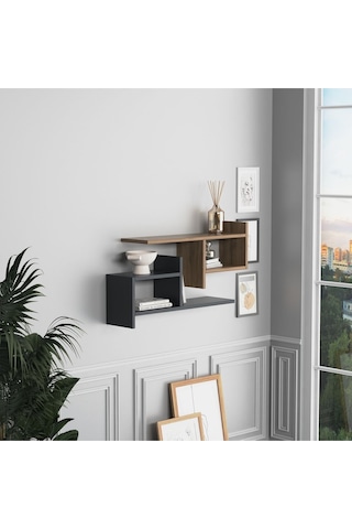 Hisar Plus Duvar Rafı Antrasit Ceviz