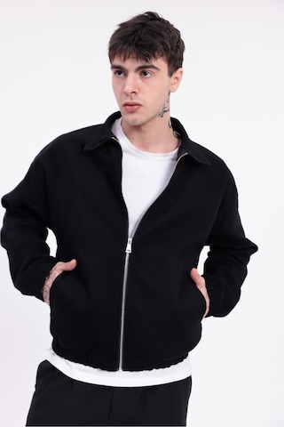 Mero Life Erkek Basic Old Money Fermuarlı Oversize Mevsimlik Polo Yaka Gabardin Kumaş Siyah Ceket