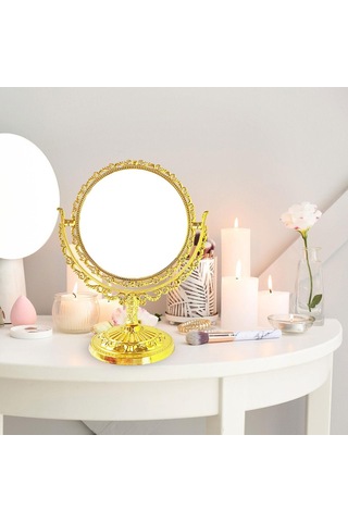 Suntek Vintage Yuvarlak Masaüstü Makyaj Aynası Altın
