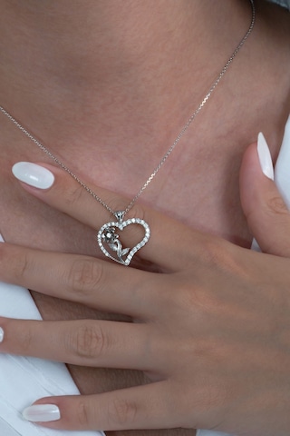 Kalbimin Gülü Kalpli Gümüş Kolye Wsn07