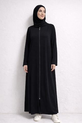 Bilenler Fermuarlı Viskon Namaz Elbisesi /ferace Siyah